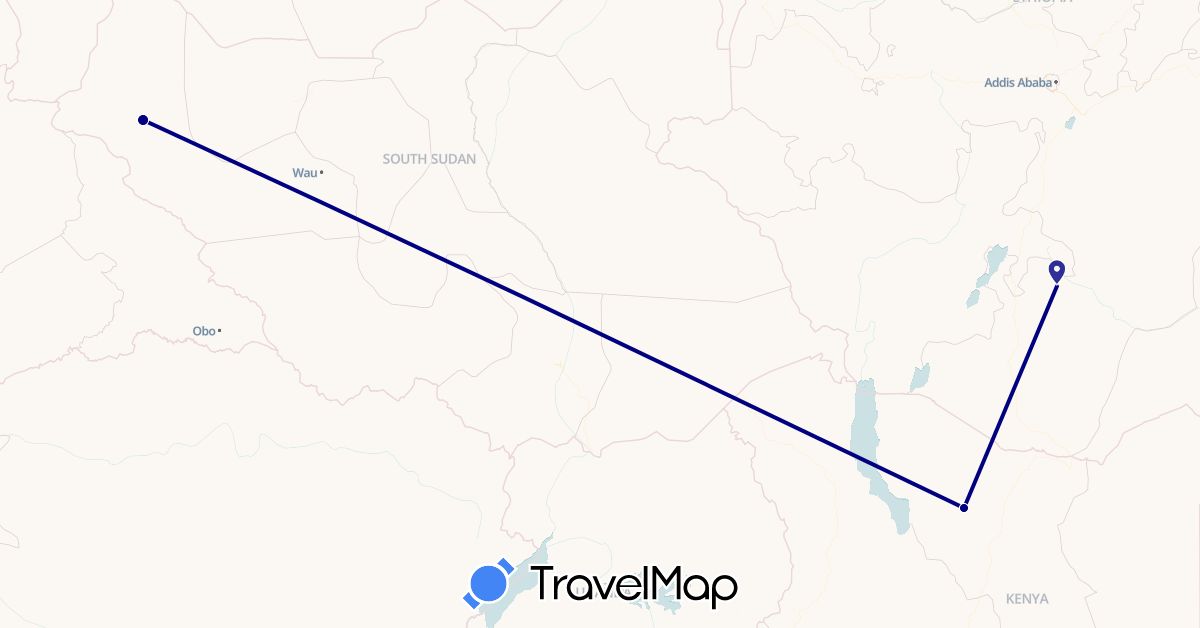 TravelMap itinerary: driving in Ethiopia, Kenya, South Sudan (Africa)